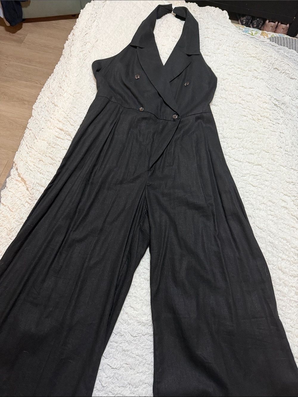 Banana Republic Factory Black Halter Wide-Leg Jumpsuit with pockets